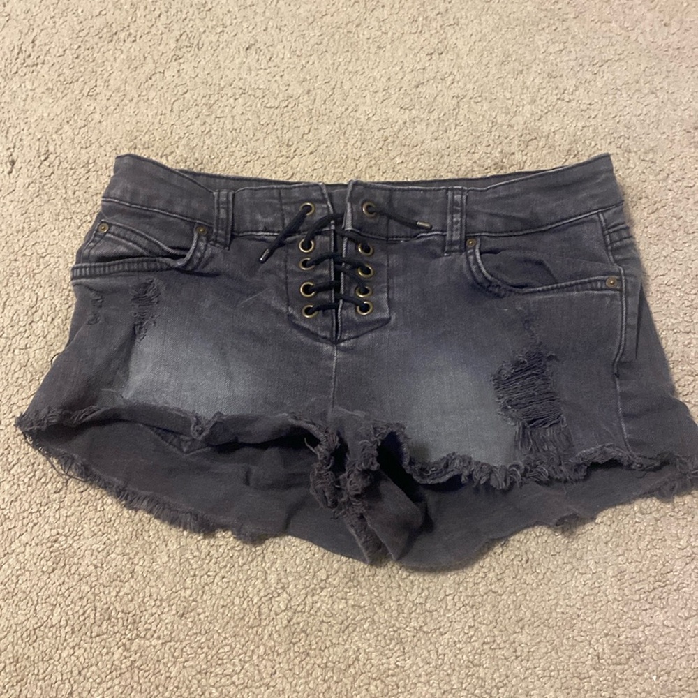 Black Ripped Jean Shorts